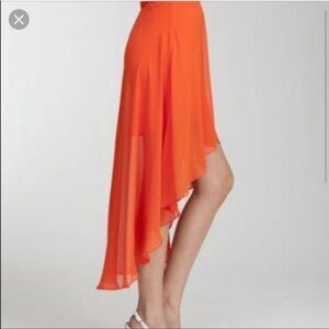 NEW Bebe High Low Chiffon Flowy Midi Skirt - Orange - Size S